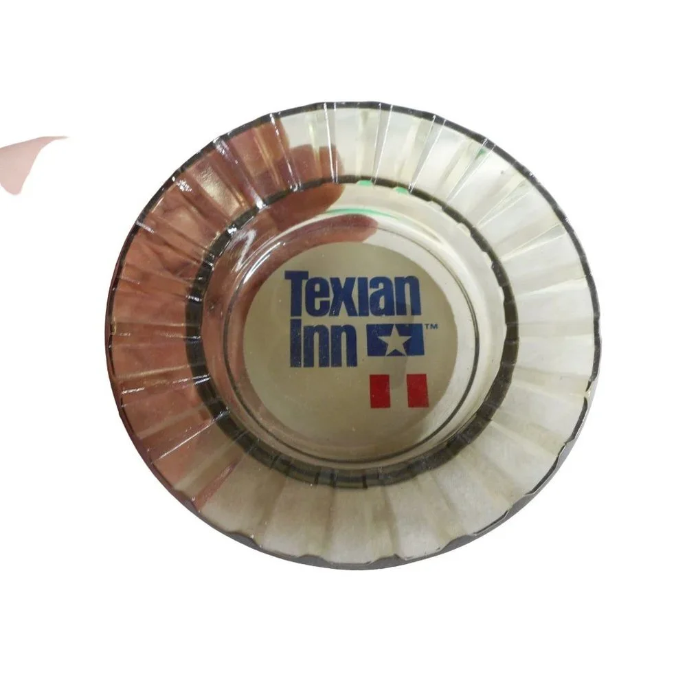 Texian Inn Ashtray Smoked Glass Vintage Motel Advertising - Estate Find